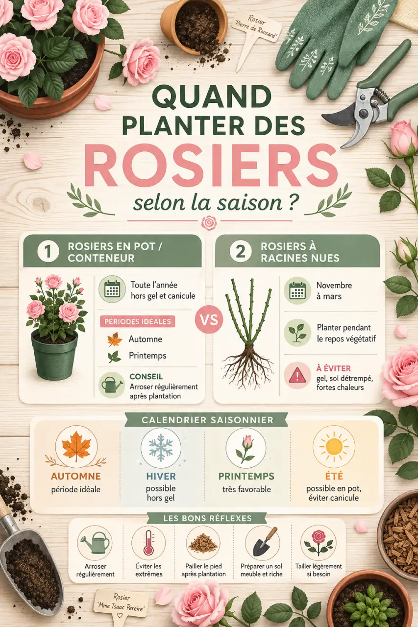 Quand planter des rosiers selon la saison, le pot ou les racines nues ?