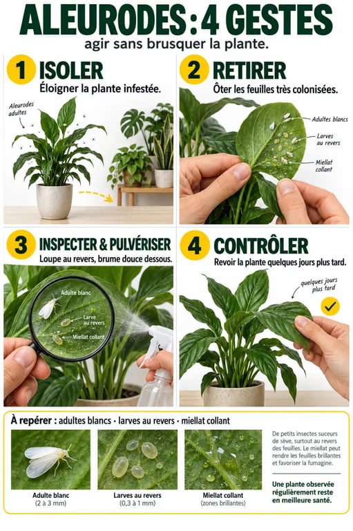 Étapes pratiques du traitement de l’aleurode sur le revers des feuilles