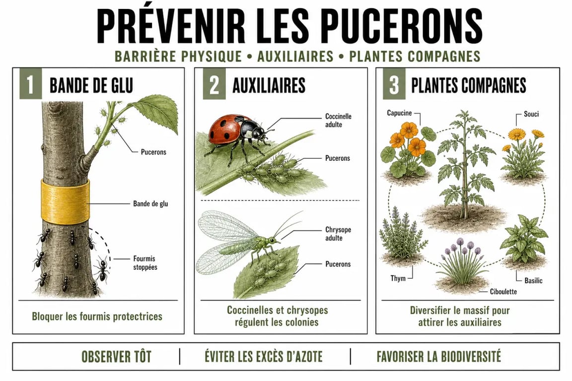 Traitement contre les pucerons : prévention avec coccinelles, bande de glu et plantes compagnes