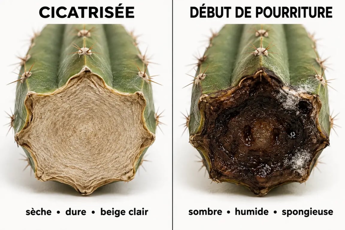 Différence entre un cal sain et une bouture pourrie lors du bouturage des cactus