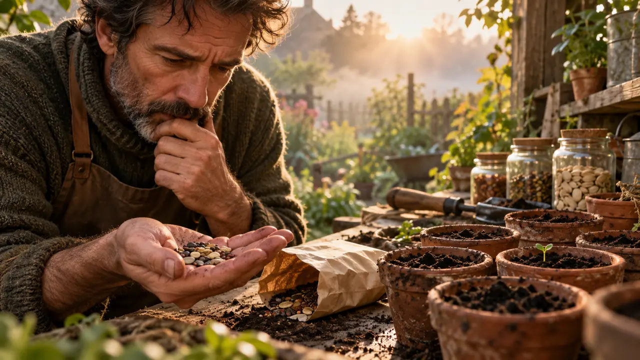 Main tenant délicatement une graine ancienne au-dessus d'une terre riche