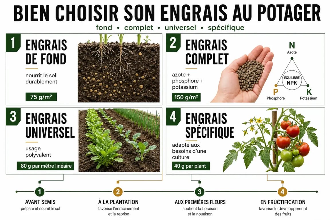 engrai jardin potager : comparatif visuel des types d’engrais, des dosages et des moments d’application