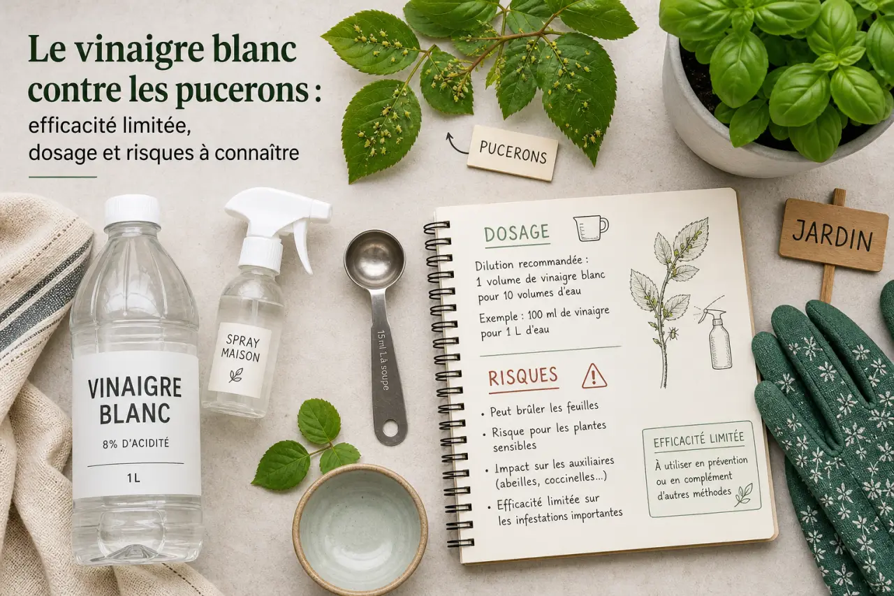 Le vinaigre blanc contre les pucerons : efficacité limitée, dosage et risques à connaître