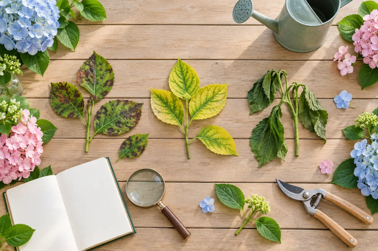 Maladie de l’hortensia : taches, feuilles jaunes ou flétrissement, identifiez la cause avant de traiter