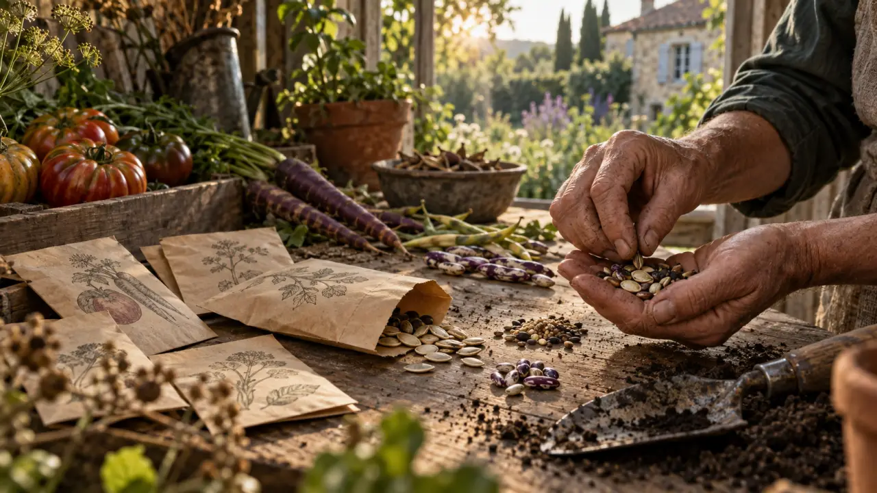 Main couverte de terre tenant une graine ancienne à la lumière du jardin