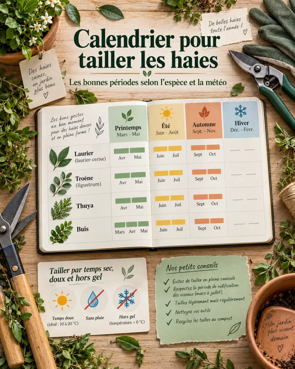 Calendrier pour tailler les haies : les bonnes périodes selon l’espèce et la météo
