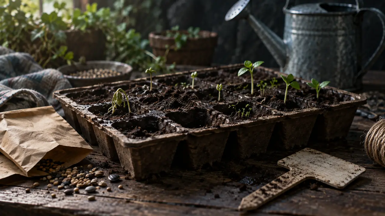 Jeune plantule issue d'une semence ancienne dans une terre riche