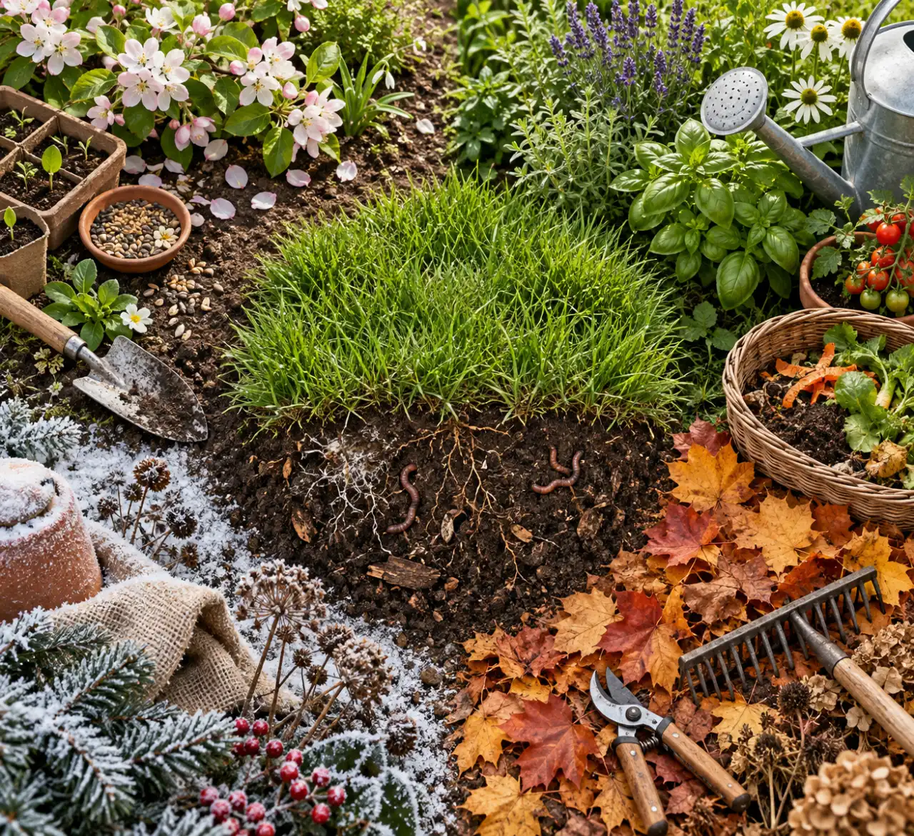 Entretien du jardin : 4 saisons, les bons gestes pour un sol vivant et une pelouse durable