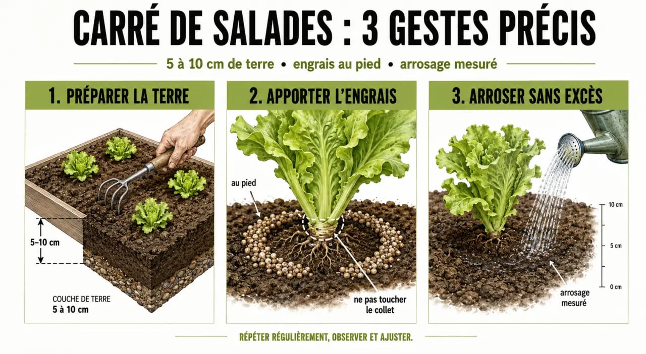 Engrais pour salade : application au pied des plants et arrosage mesuré