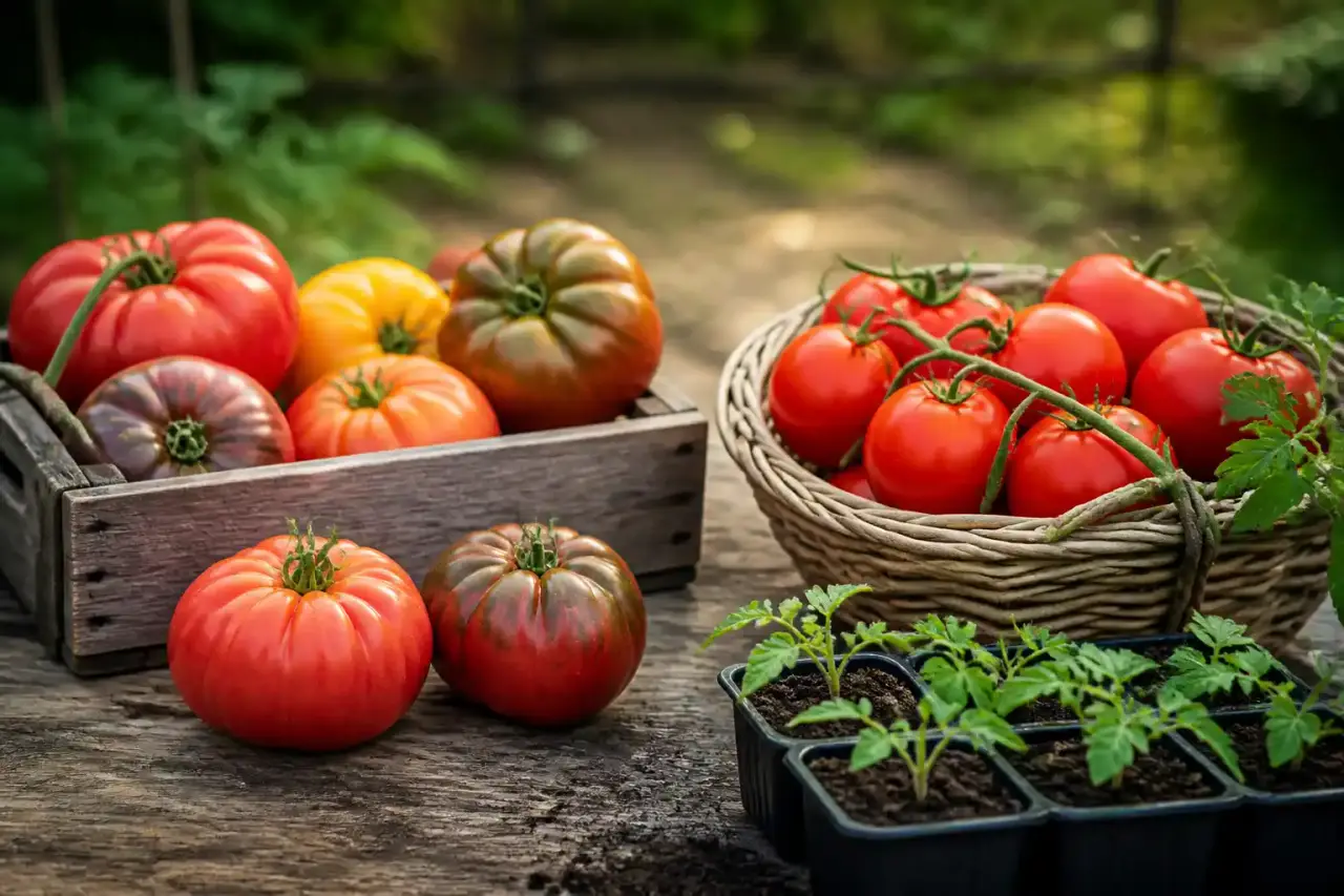 Main tenant une graine rare dans une ambiance de jardin chaleureux