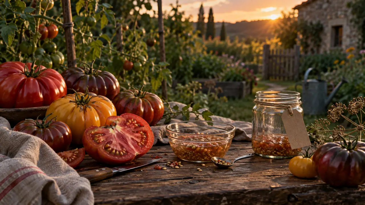 Tomates anciennes mûres et graines prêtes à être récoltées