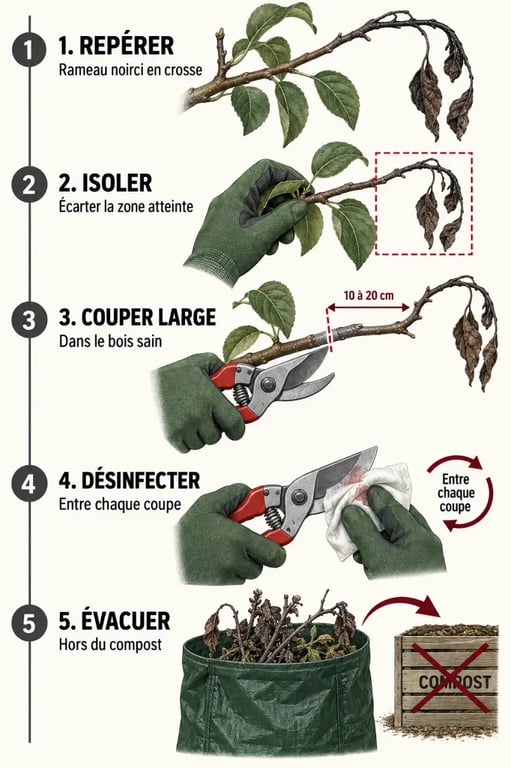 Maladies du poirier : gestes à suivre en cas de feu bactérien sur un rameau