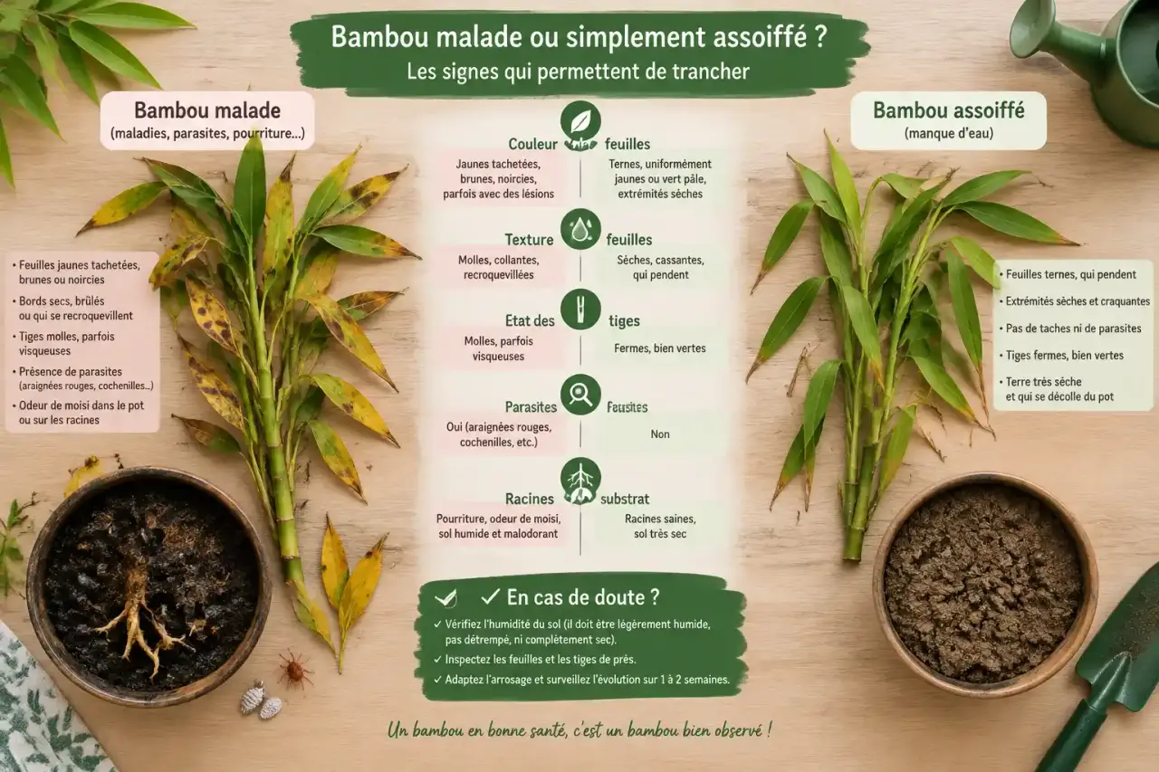 Bambou malade ou simplement assoiffé ? Les signes qui permettent de trancher
