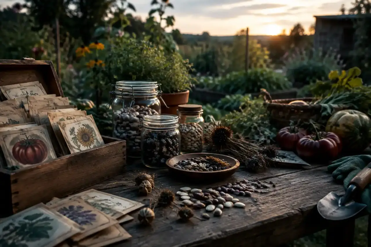 Main tenant une graine ancienne au-dessus d'une terre riche dans un potager