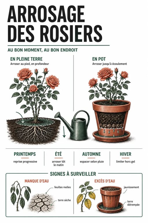 Faut il arroser les rosiers : illustration des besoins en eau selon la saison, le pot ou la pleine terre