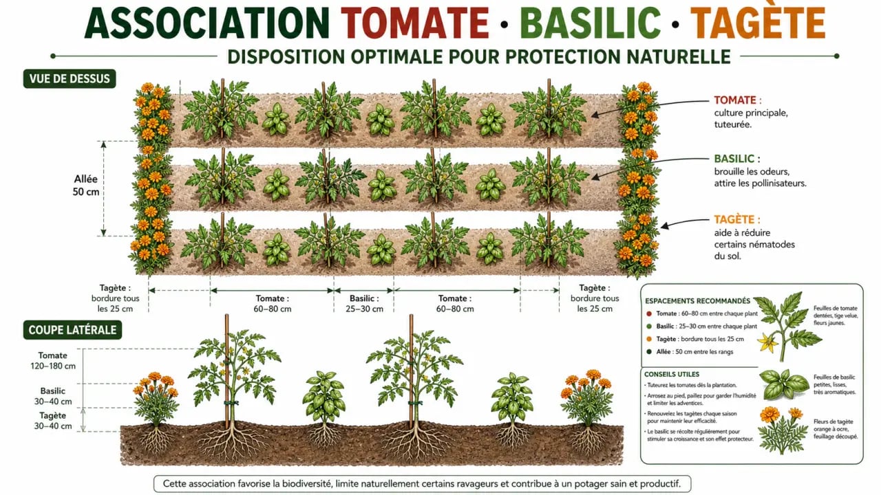 Association potagère : tomate, basilic et tagète pour un jardin sain